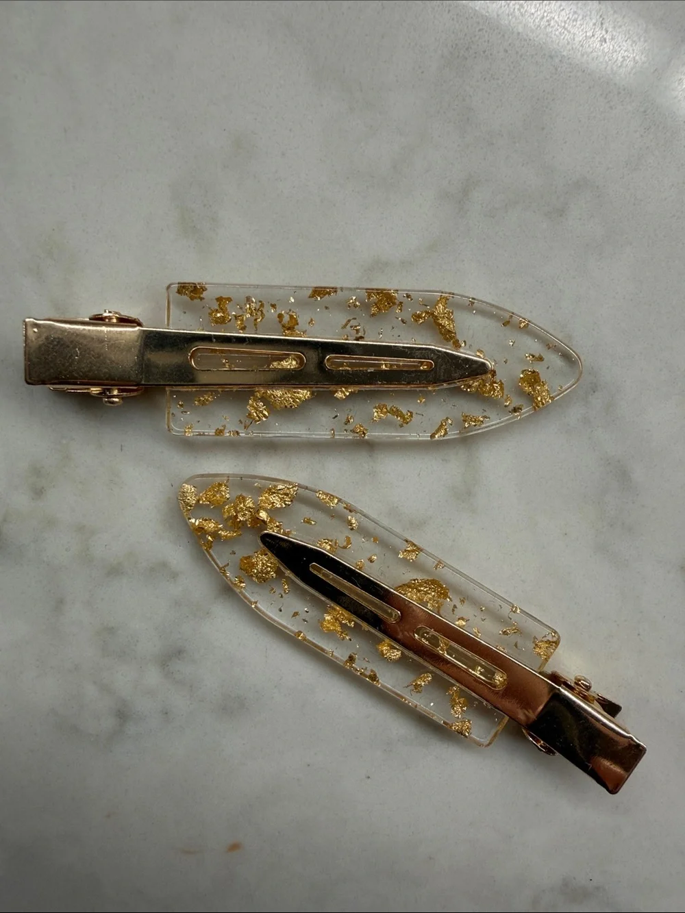 Gold Flake Clear Resin Hair Clips bridesmaid accessories